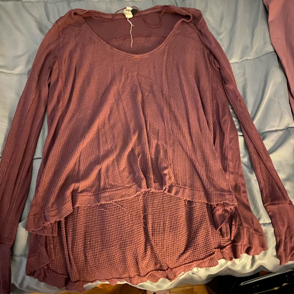 Purple High Low Knit Long Sleeve Top